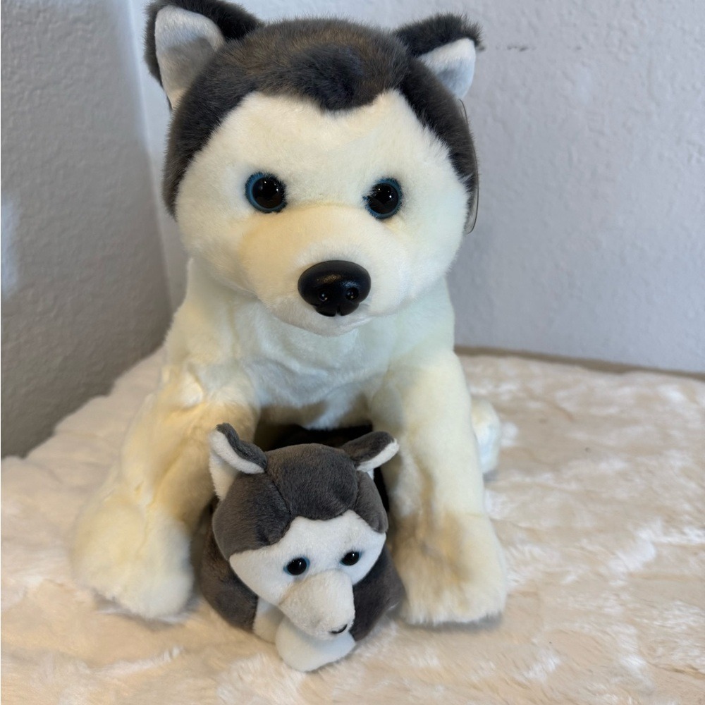 Ty Beanie Buddy & Beanie Baby Nanook Husky Dog Plush Set Grey White Blue Eyes